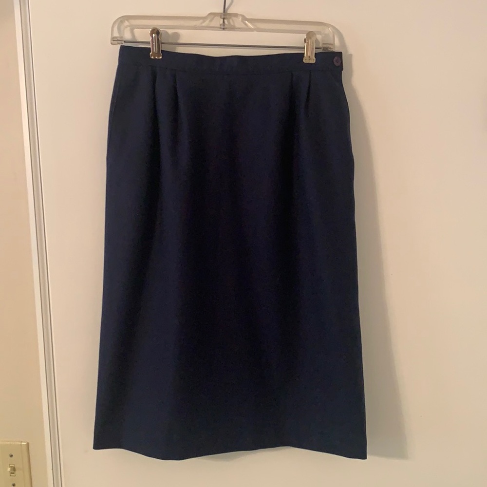 Pendleton Vintage Navy Blue 100% Wool MIDI Skirt, 8